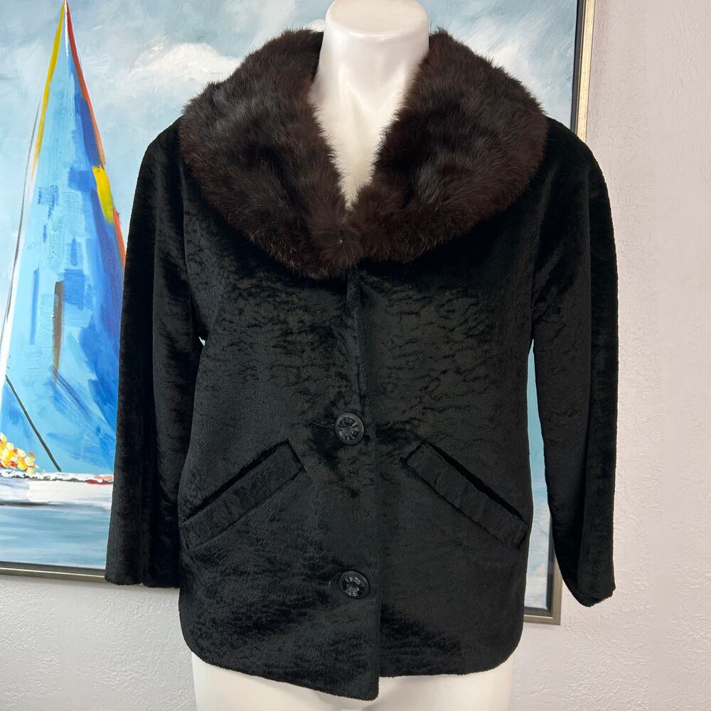 Vintage Linda Lee Jacket Sheared Lamb with mink collar size med